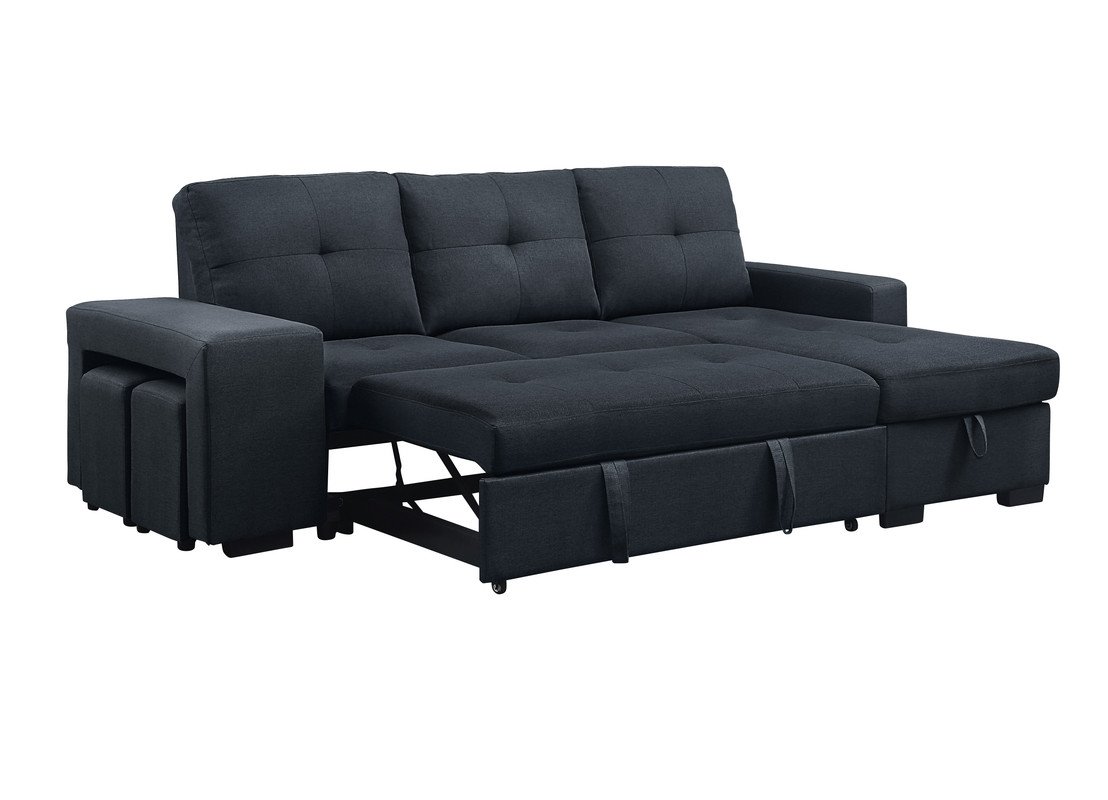 Lucas - Linen Sleeper Sectional Sofa With Reversible Storage Chaise - Dark Gray - Image 7