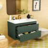 Wall Mounted Bathroom Vanity With Resin Sink, Floating Bathroom Storage Cabinet With 2 Drawers, Bathroom Cabinet - Green - Image 4