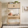 Transitional Reeded Desk With Hutch And Drawers Plus Tech Management - Oak - Image 10