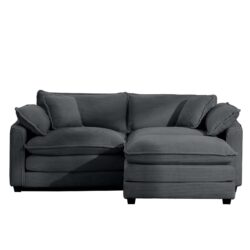 Corduroy 2 Seater Sofa With Ottoman L Shaped Sofa For Small Spaces Corduroy Modern Design - Gray