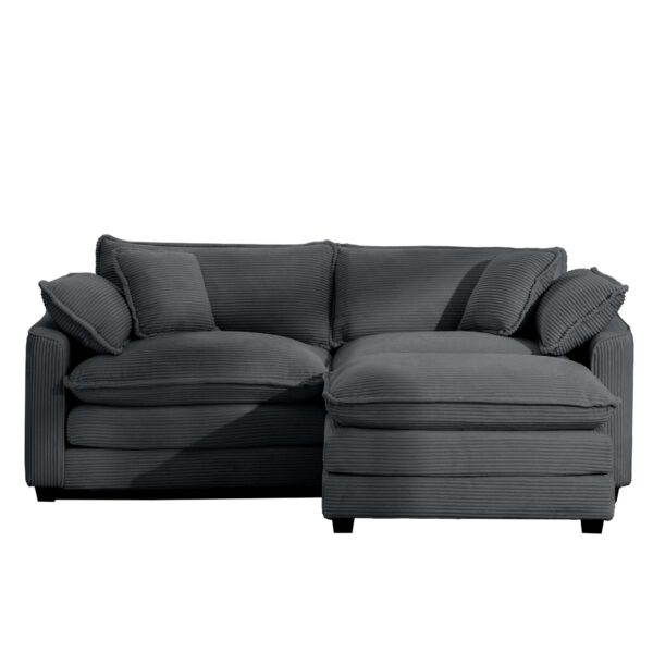 Corduroy 2 Seater Sofa With Ottoman L Shaped Sofa For Small Spaces Corduroy Modern Design - Gray