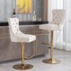 Thick Golden Swivel Velvet Barstools Adjusatble Seat Height From 27-35", Modern Upholstered Bar Stools With Backs Comfortable Tufted For Home Pub And Kitchen Island (Set of 2) - Beige - Image 19