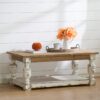 Rectangle Coffee Wooden Coffee Table, French Country Coffee Table - Brown / Antique White - Image 6