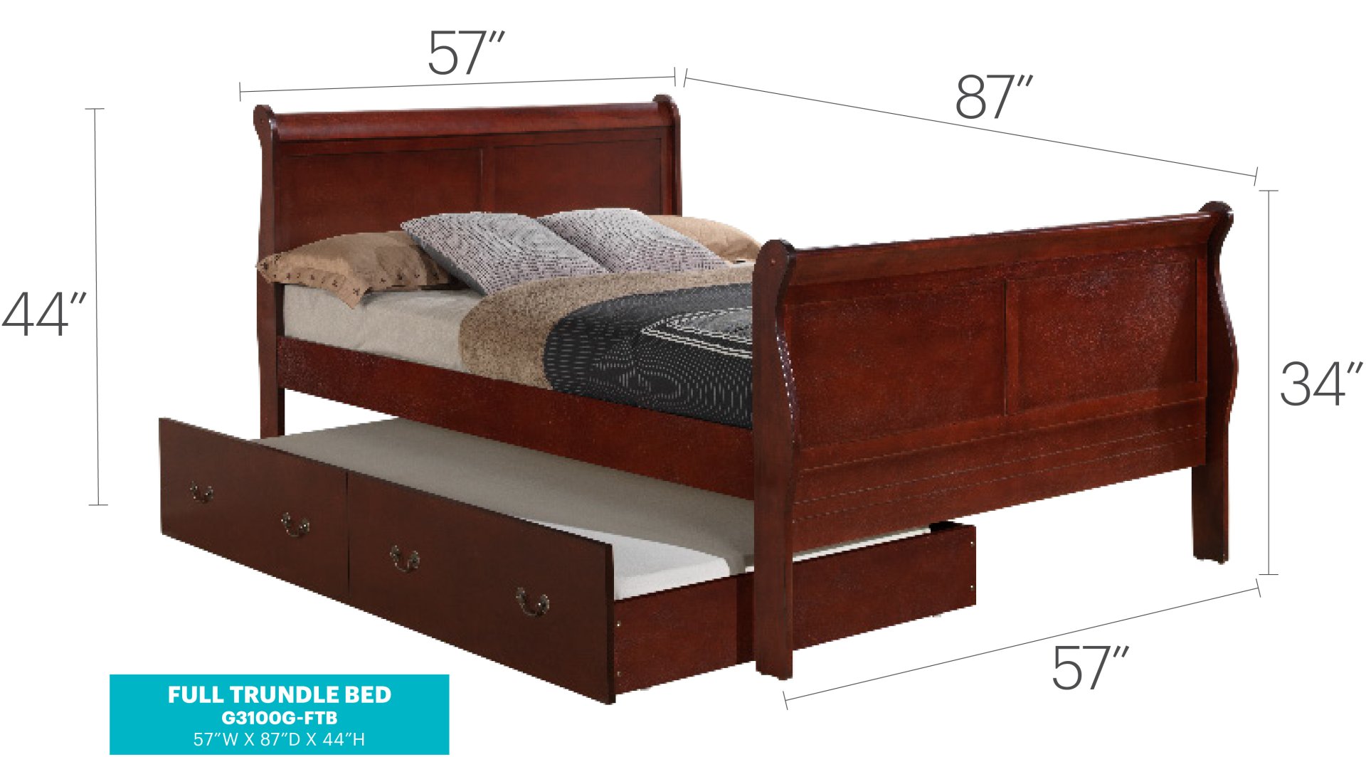 Full Trundle Bed For Comfort Elegant - Cherry - Image 2