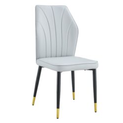 Modern Dining Chairs (Set of 4) With Stylish Patterned Backrest And Black Metal Legs - Light Gray