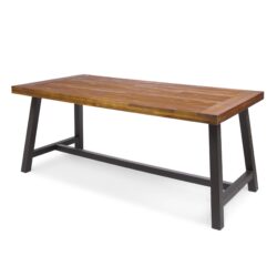 Carlie - Outdoor Sandblast Dining Table With Rustic Metal Iron Legs - Brown / Black