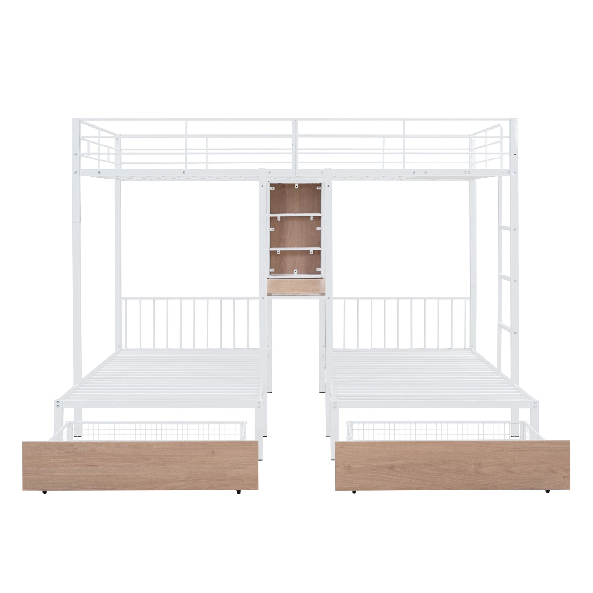 Full Over Twin & Twin Triple Bunk Bed With Drawers, Multi-Functional Frame With Desks And Shelves In The Middle - White - Image 5