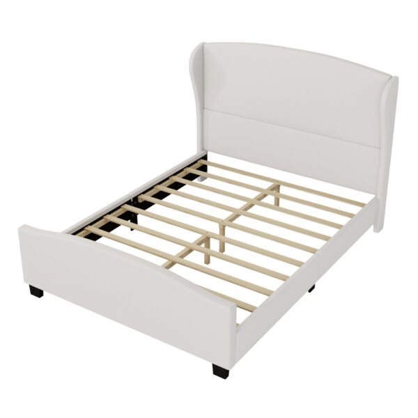 Queen Bed High Headboard Modern Wingback Linen Upholstered - Beige
