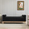Elegant Upholstered Bench Daybed Ottoman With Nature Wood Legs & Bolster Pillows - Black Boucle - Image 9
