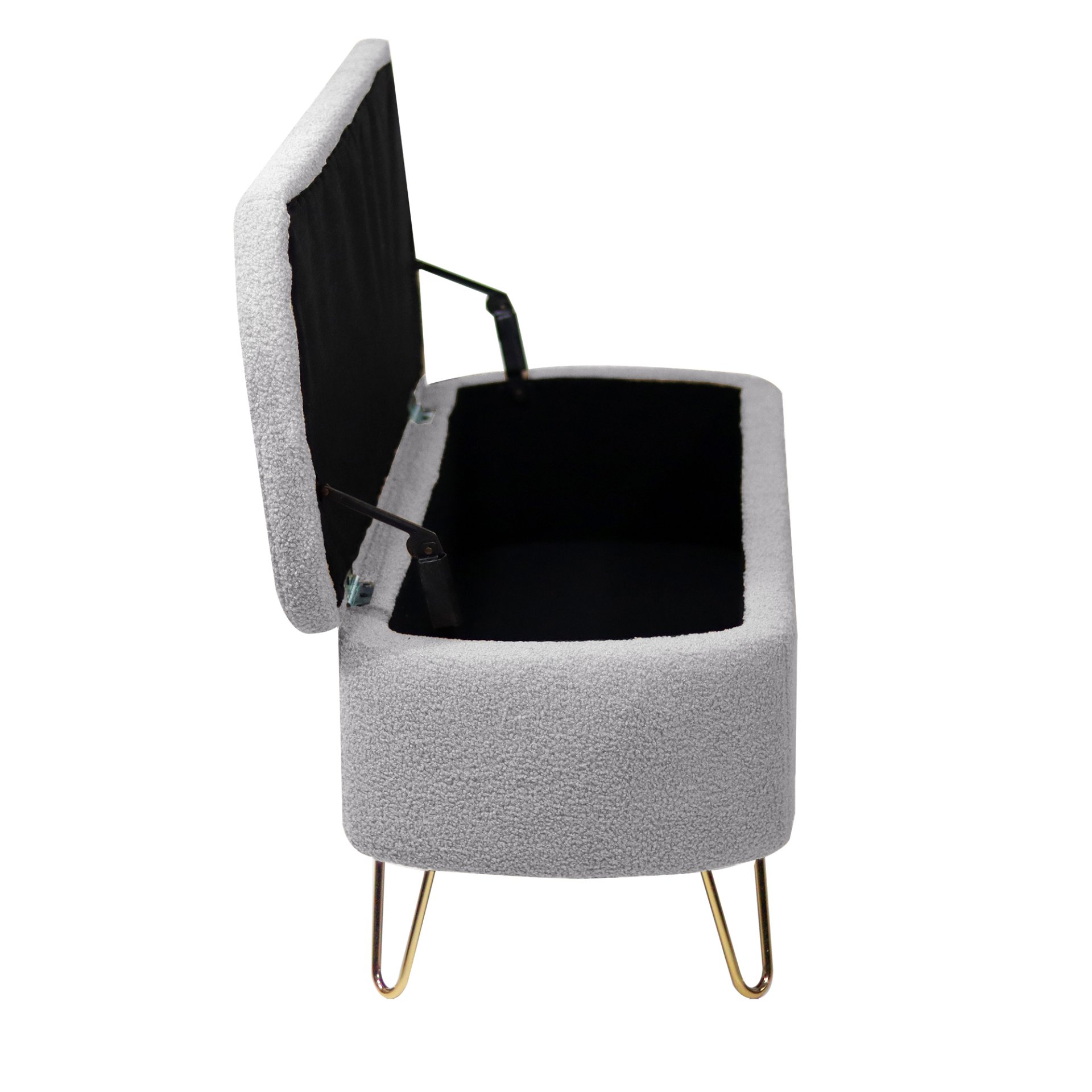 Storage Ottoman Bench For End Of Bed Gold Legs, Modern Gray Faux Fur Entryway Bench Upholstered Padded With Storage For Living Room Bedroom - Gray - Image 13