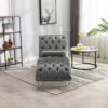 Velvet Chaise Lounge Indoor, Button Tufted Upholstered Chaise Lounge Chair With Pillow - Silver - Image 6