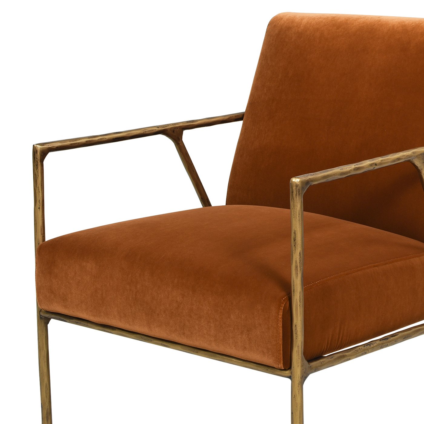 Aerin - Hammered Brass Upholstered Accent Arm Chair - Burnt Orange - Image 3