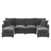 Modern U-Shape Modular Sofa, 6 Seat Chenille Sectional Couch Set With 2 Pillows Included, Freely Combinable Indoor Funiture - Black / Gray - Image 2