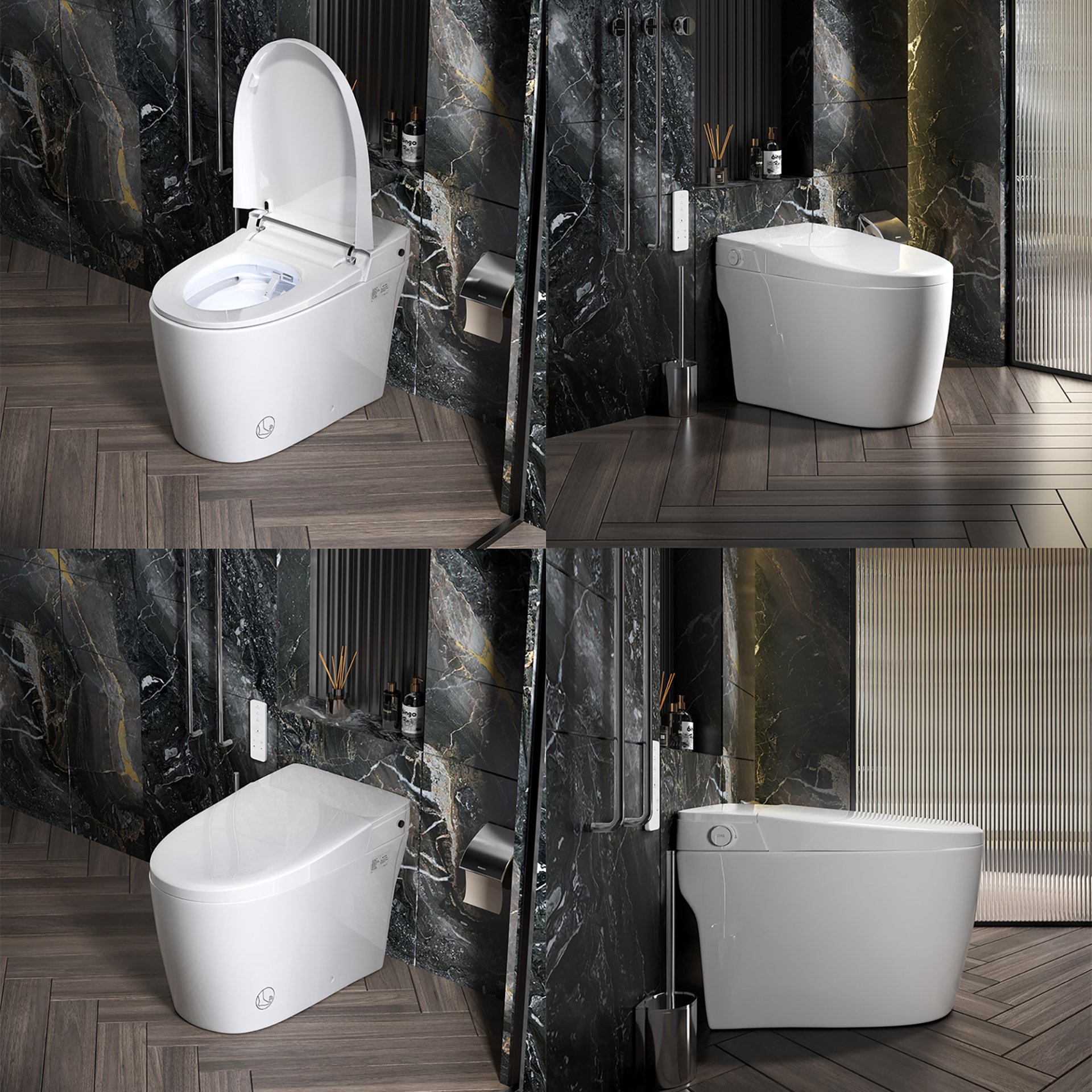 Smart 1 Piece Bidet Toilet With Warm Air Dryer Heated Seat LED Night Light Auto Open / Close - White - Image 7
