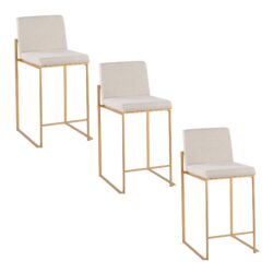 Fuji - Contemporary High Back Counter Stool (Set of 3) - Gold / Beige