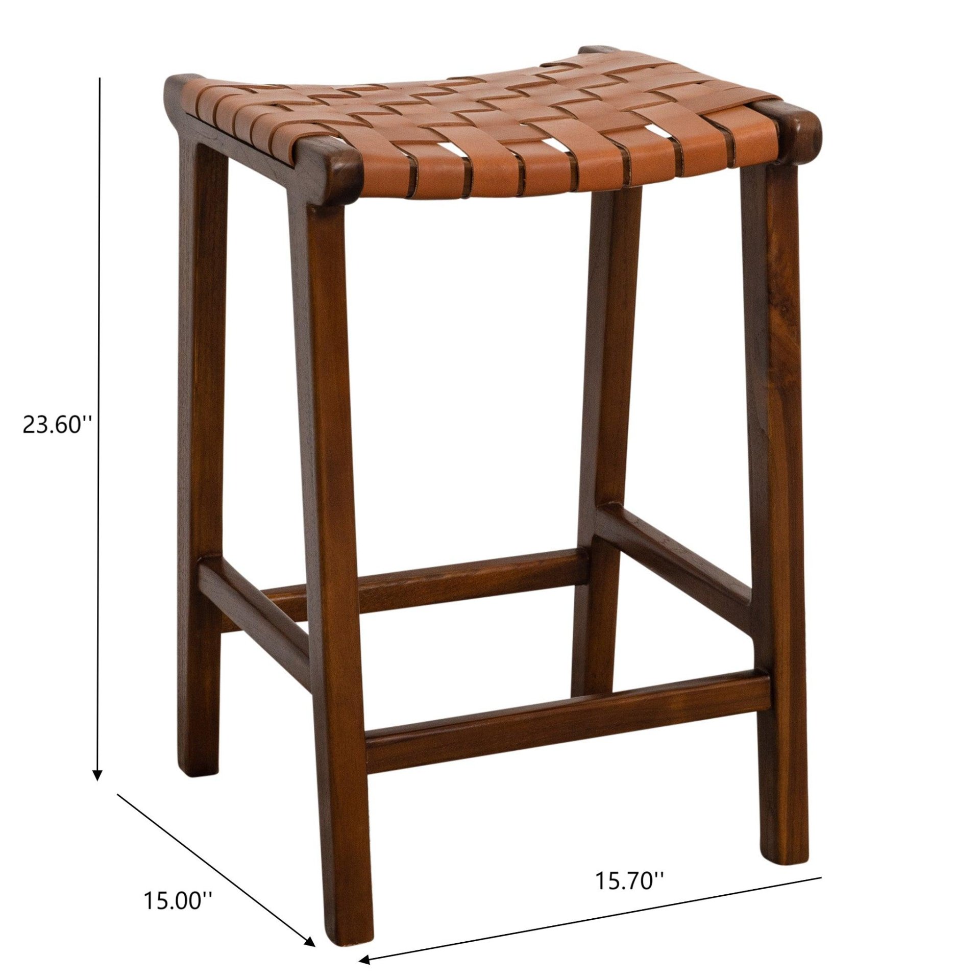 James - Mid-Century Modern Genuine Leather Counter Stool - Brown / Rustic - Image 3