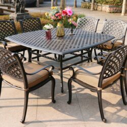Square 8 Person 63.98" Long Dining Set With Dupione Brown Cushions - Antique Brown