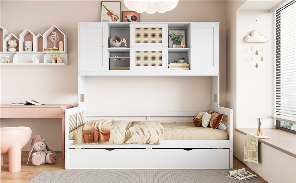 Twin Size Wooden Daybed & Twin Size Trundle, And All In One Cabinet And Shelf - White - Image 3