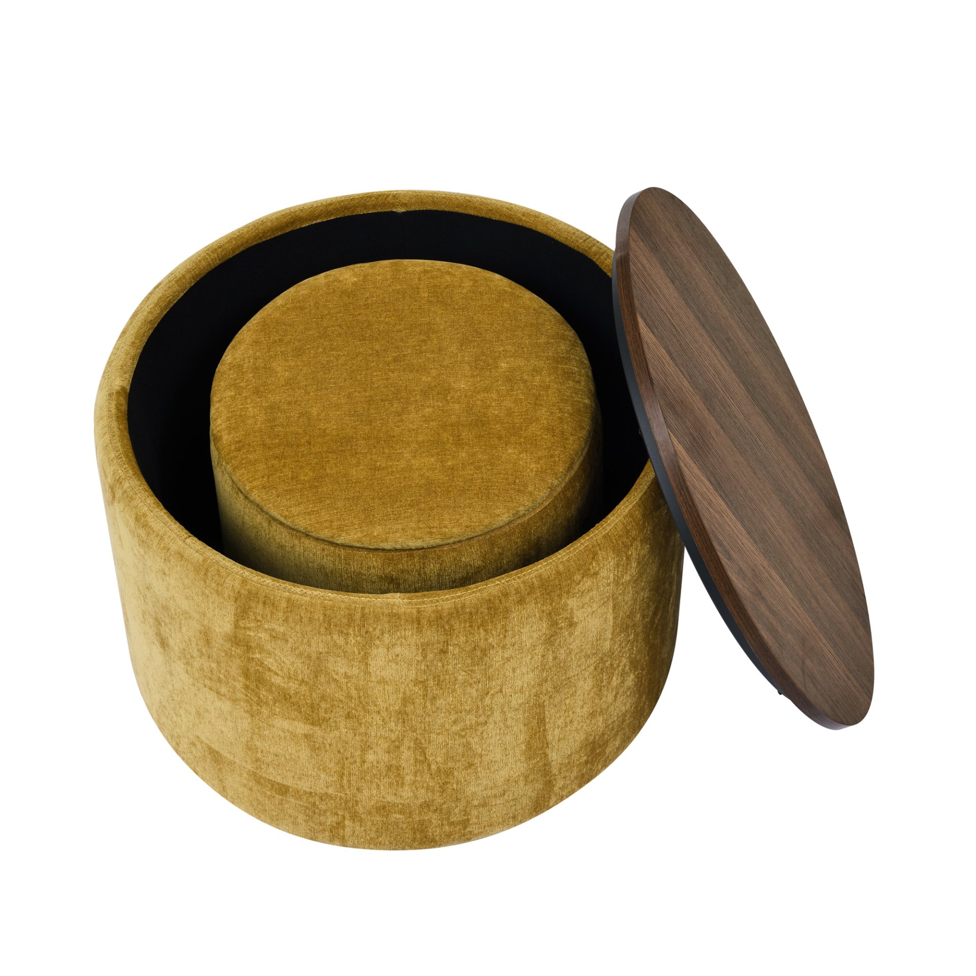 Classic Chenille Storage Ottoman Set With Drum Shaped Stool And Panel - Dark Yellow - Image 12