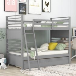 Twin Over Twin Bunk Bed With 2 Drawers - Gray