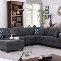 Cooper - 7 Piece Reversible L-Shape Sectional Sofa With Ottoman And Cupholder - Stone Gray
