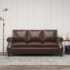 Contemporary 3 Seater Sofa Upholstery And Nailhead Trim - Dark Brown - Image 2