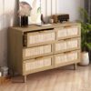 Modern Rattan Dresser With 6 Drawers For Bedroom And Living Room - Oak - Image 2