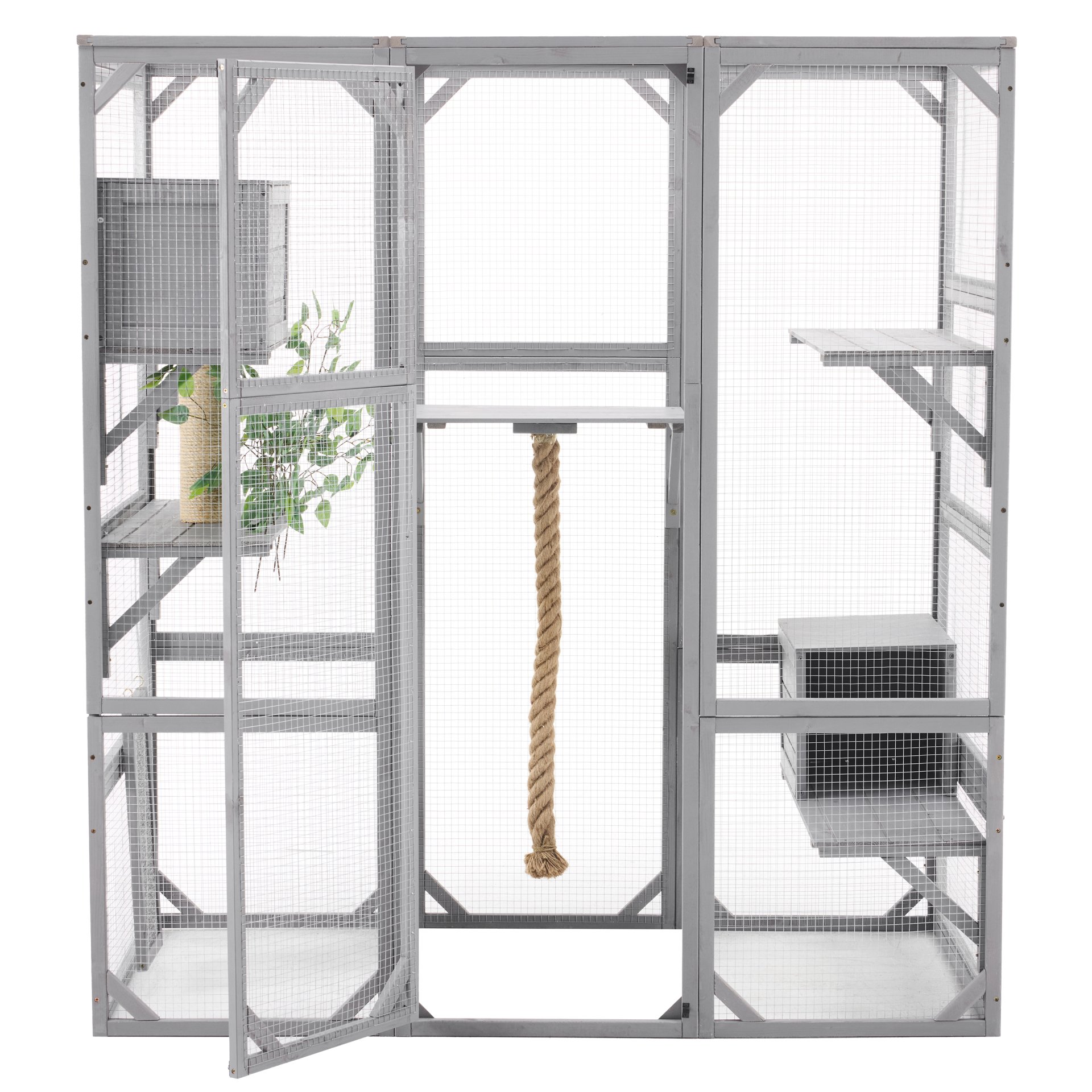 Outdoor Cat House, Diy Cat Enclosure Catio With Double Enter Doors - Light Gray - Image 7