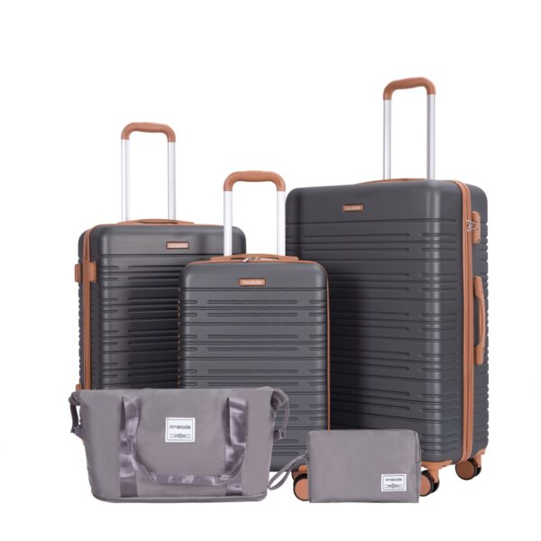 5 Piece Set (20"24"28 +A Travel Bag And A Toiletry Bag), Hard Case Spinner Wheels Luggage Sets With Tsa Lock Carry On Suitcase Luggage Durable Suitcase - Gray