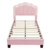 Twin Size Upholstered Flower-Shape Bed, Elegant Flowers Headboard With LED Light Strip, Sherpa Fabric Platform Bed With Slats Support - Pink - Image 4