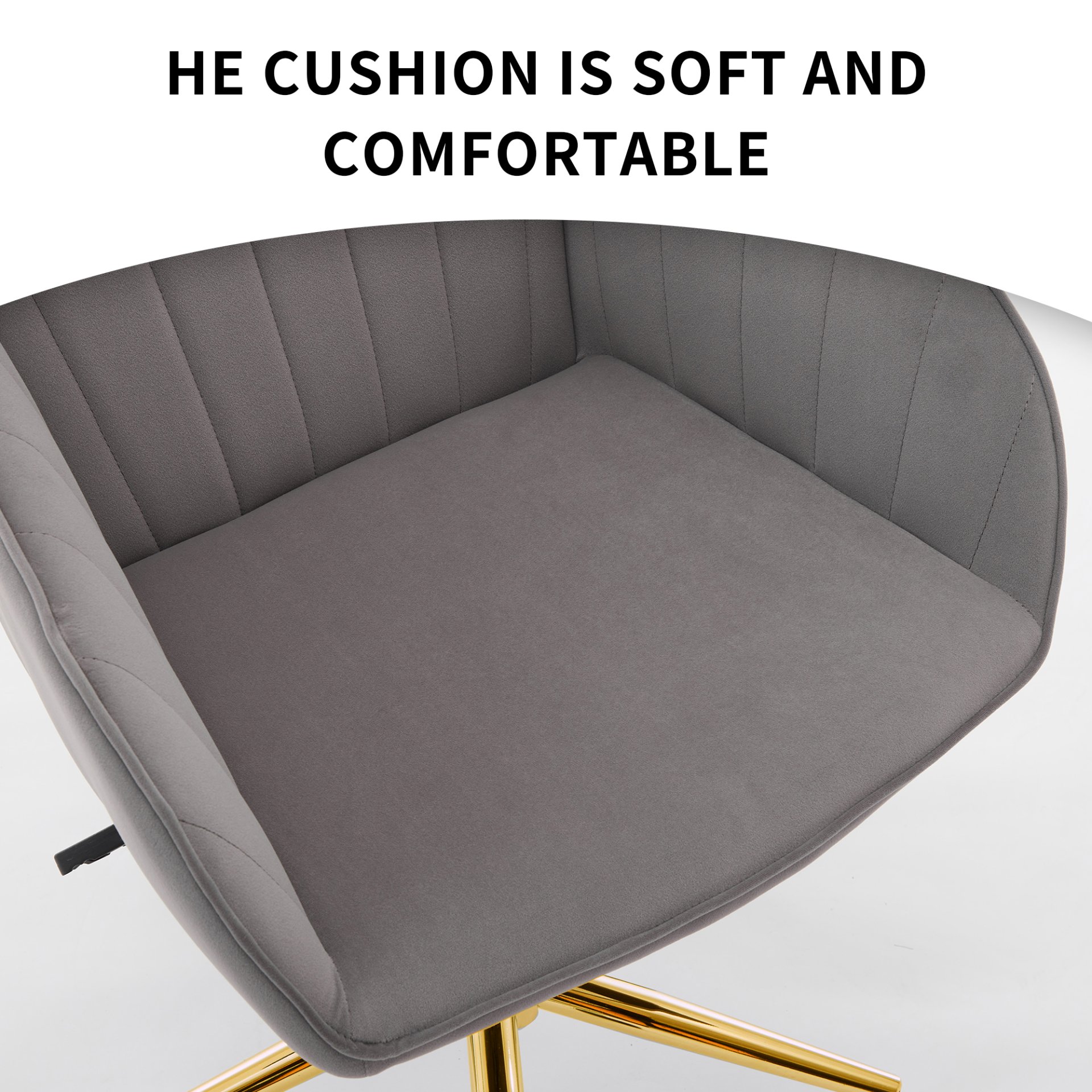 Adjustable Office Chair, Ergonomic Swivel Chair Velvet, Comfortable For Long Sitting - Gray - Image 6
