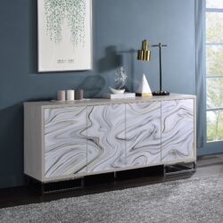 Panos - Console Cabinet - White Marcle / Chrome