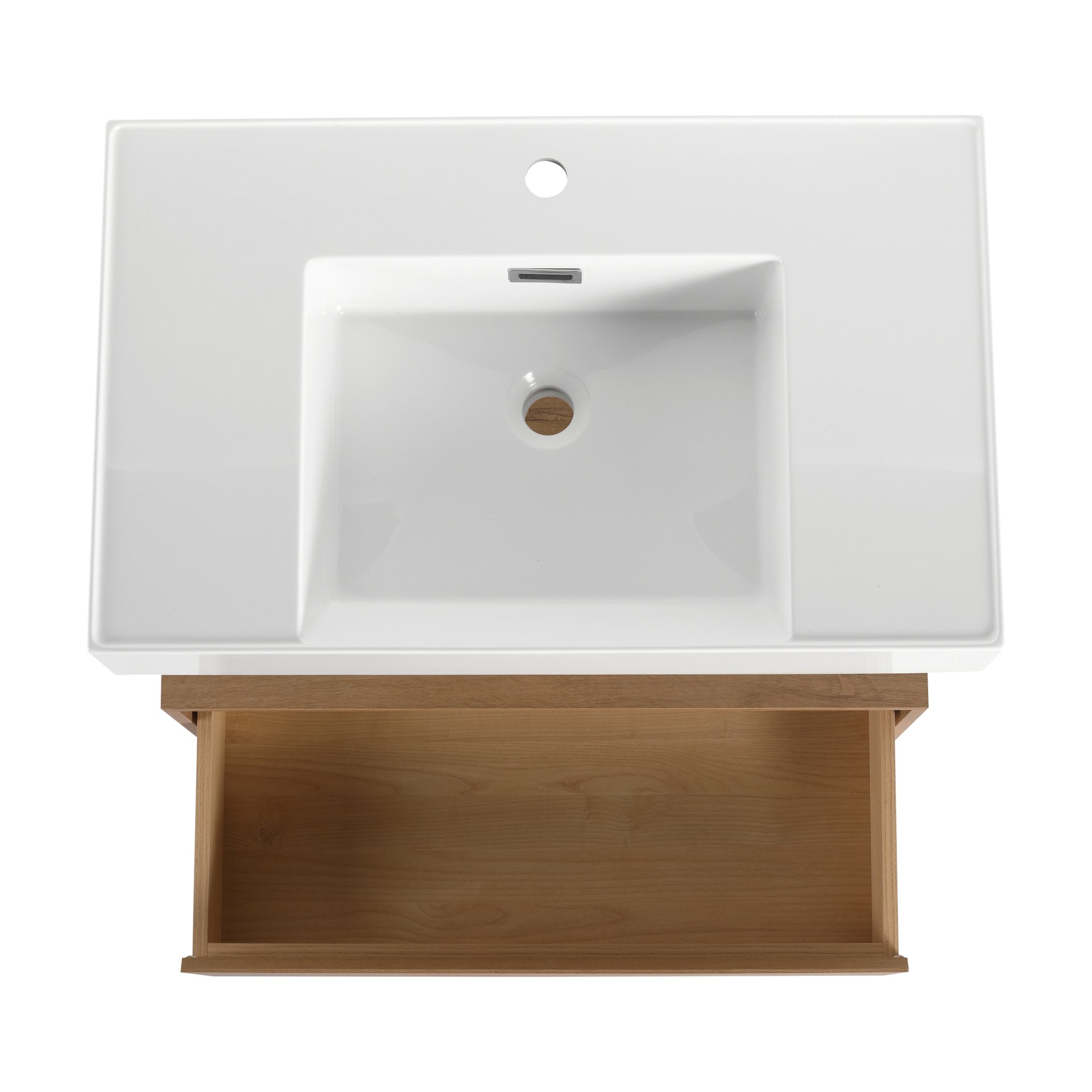 Modern Wall Mounted 30 Inch Bathroom Vanity With Resin Sink And 2 Side Cabinet In Imitative - Imitative Oak - Image 14
