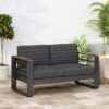 Loveseat With Slat Paneling And Aluminum Frame - Black - Image 2