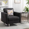 Victoria - Linen Fabric Armchair With Metal Legs, Side Pockets, And Pillow - Dark Gray - Image 5