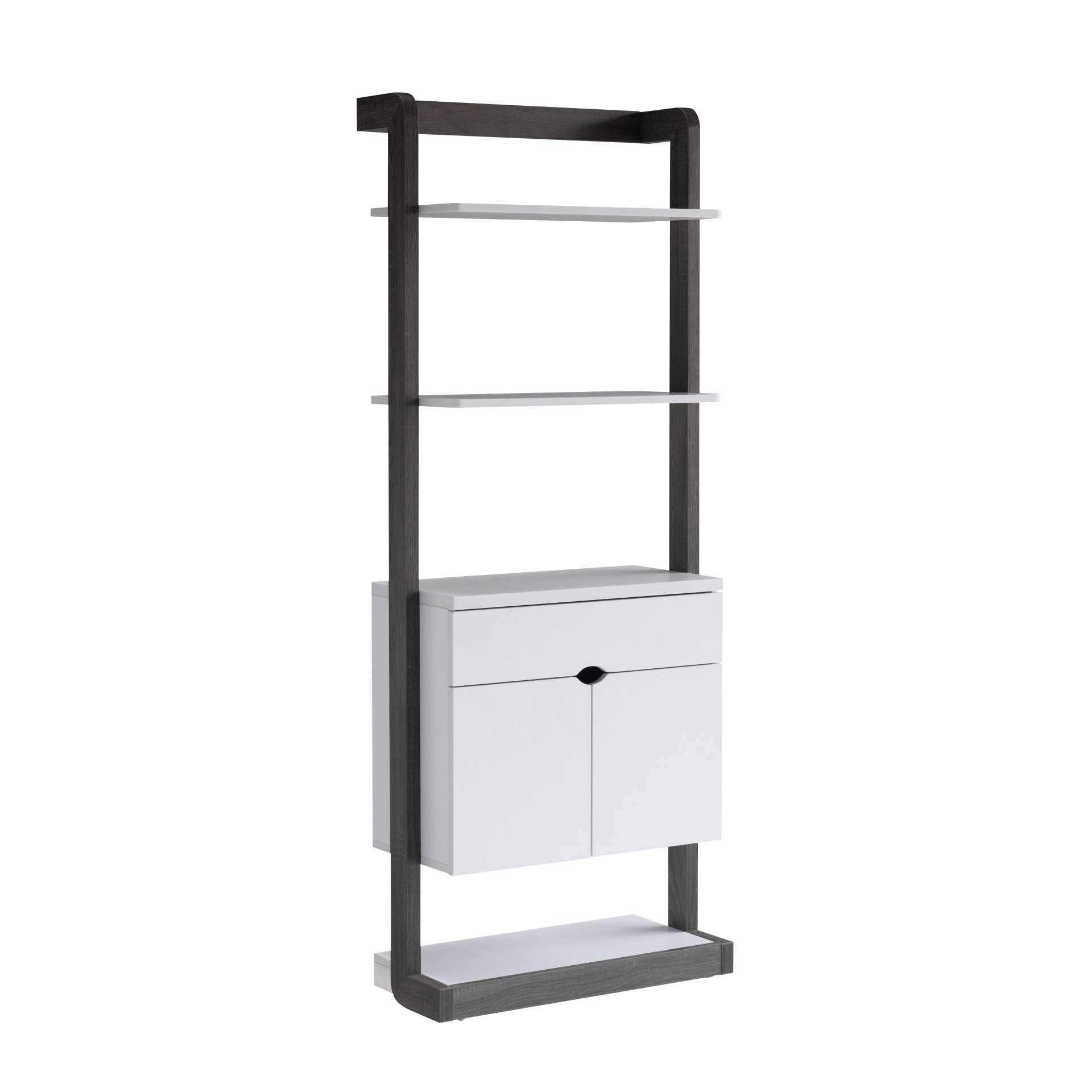 Contemporary Bookcase Four Open Shelve One Drawer Two Cabinets With Open Shelve - White / Gray - Image 3