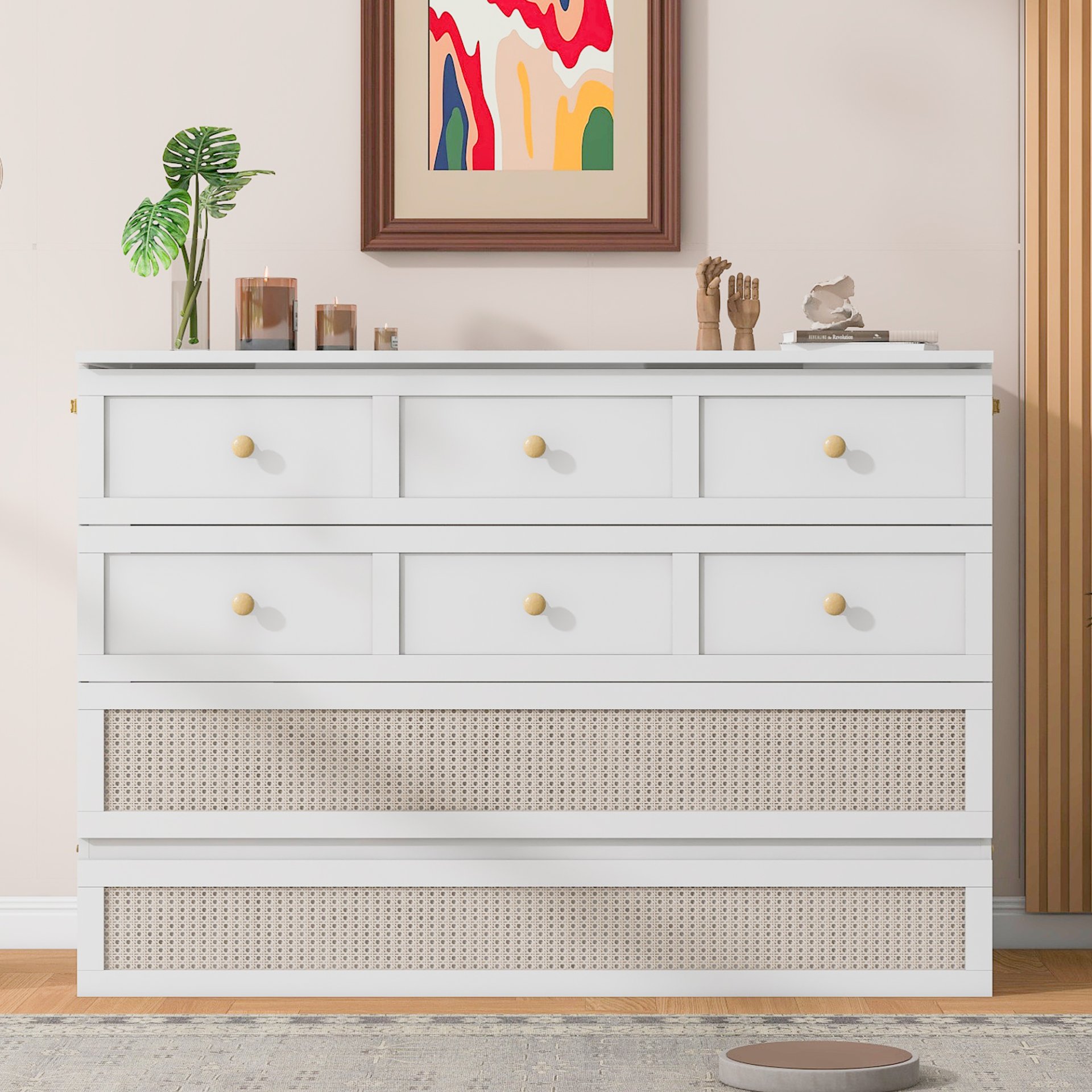 Full Size Murphy Bed With Large Drawers And Stylish Design - White - Image 2