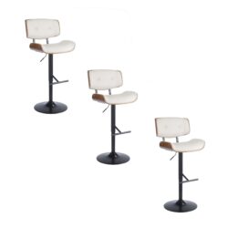 Lombardi - Mid-Century Modern Adjustable Barstool With Swiviel With Straight T Footrest (Set of 3) - Black / Walnut / Cream