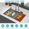 Topmount Drop In Kitchen Sink, Double Bowl 60 / 40 Stainless Steel - Brushed Nickel - Image 8