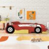 Twin Size Race Car-Shaped Platform Bed With Wheels - Red - Image 10