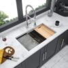 32" Undermount Kitchen Sink 16 Gauge Single Bowl With Ledge Workstation - Brushed Nickel - Image 4