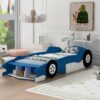 Twin Size Race Car-Shaped Platform Bed With Wheels - Blue - Image 7