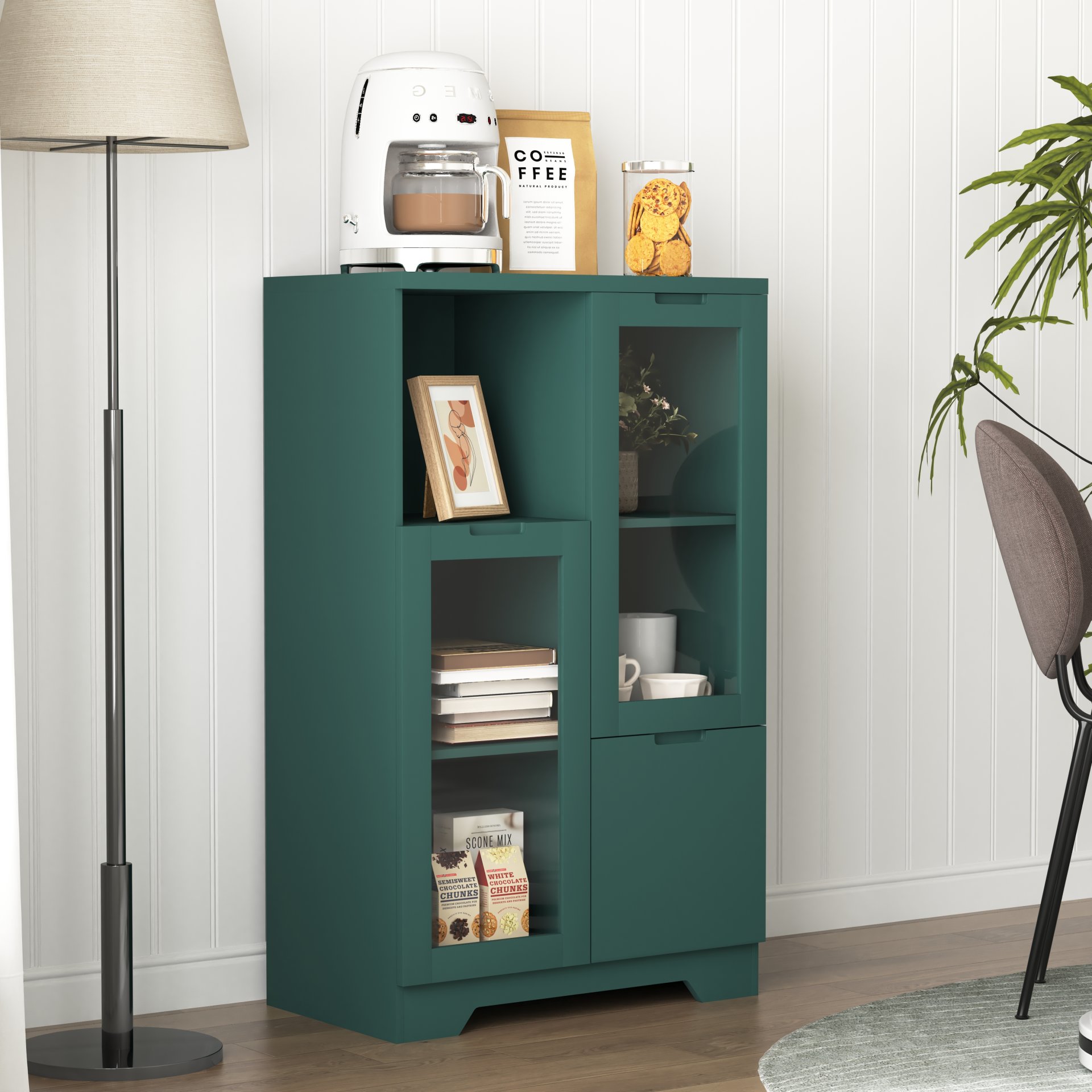 Modern Painted Cabinet With Glass Doors And Drawer - Green - Image 2