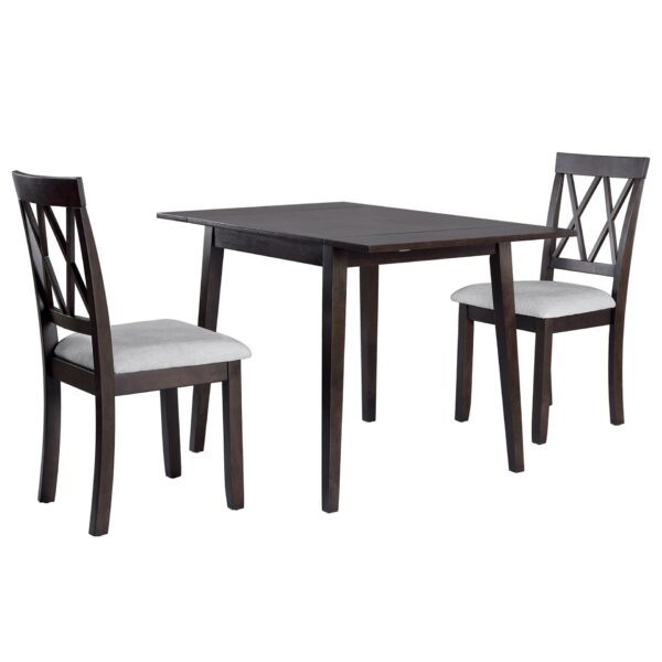 3 Piece Kitchen Dining Set With Drop Leaf Dining Table And 2 Dining Upholstered Chairs, Dining Room Set For Small Places - Espresso