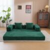 Floor Couch, Compression Sofa, Convertible Floor Sofa Bed With Pillow Back Support Armrest - Dark Green - Image 9