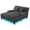 Chaise Bed Lounge Sofa Chair With Adjustable Backrest And LED Light Strip - Gray - Image 10