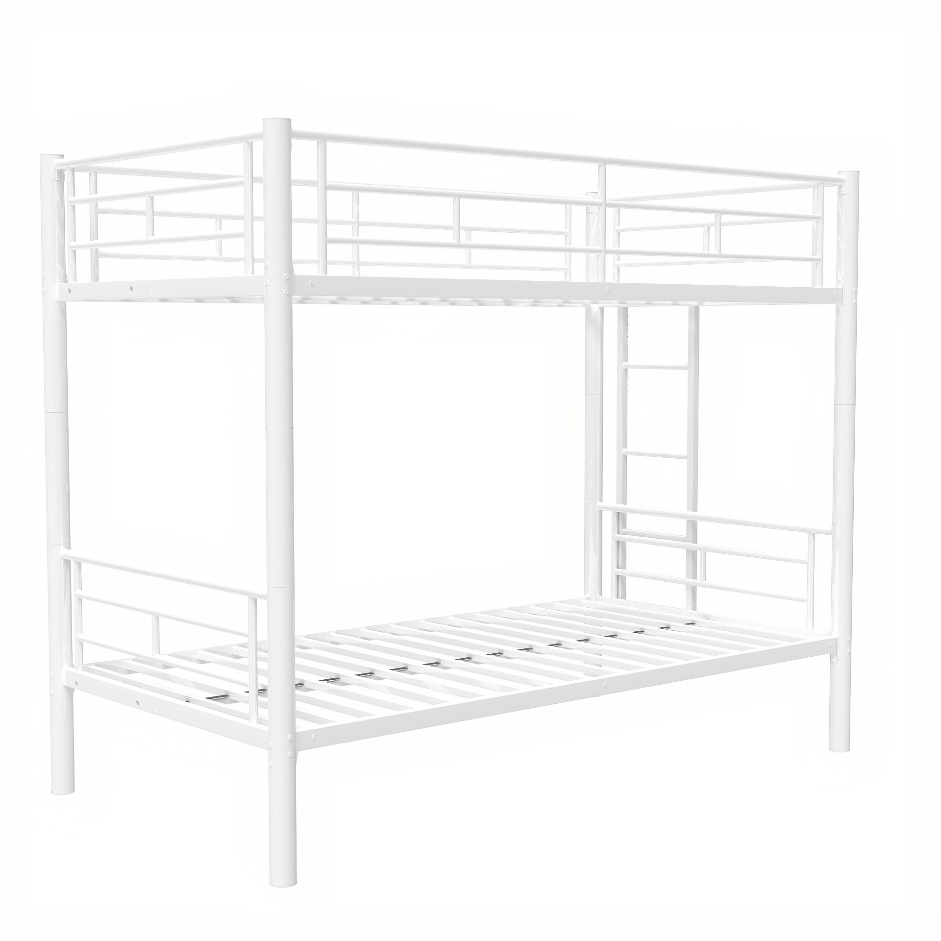 Twin Over Twin Bunk Bed With Ladder, High Guardrail, Storage, Noise Free - White - Image 12