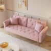 Velvet Sofa Bed With Nail Head Trim And Matching Throw Pillow - Pink - Image 2