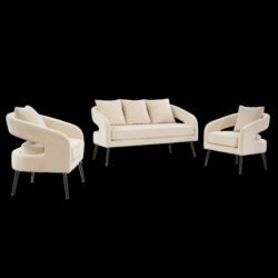 3 Piece Upholstered Sofa Set, Loveseat & 2 Accent Chairs For Small Living Spaces - Beige
