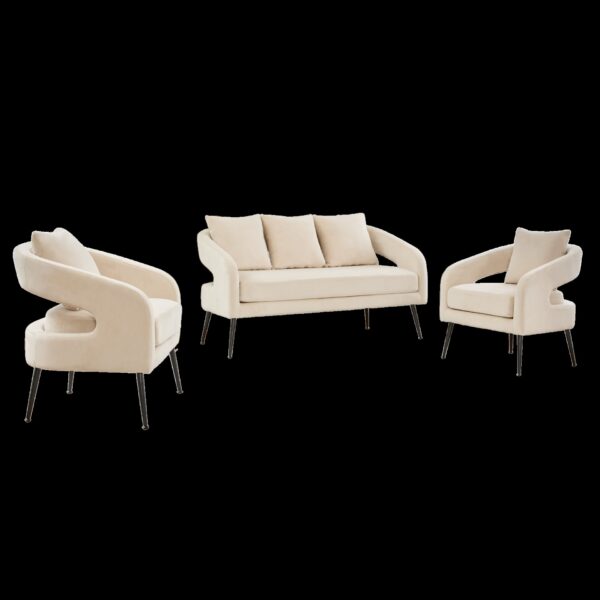 3 Piece Upholstered Sofa Set, Loveseat & 2 Accent Chairs For Small Living Spaces - Beige